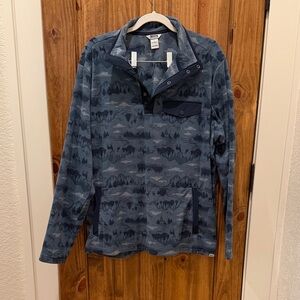 Duluth Trading Co Blue Patterned Fleece Pullover, Size Large